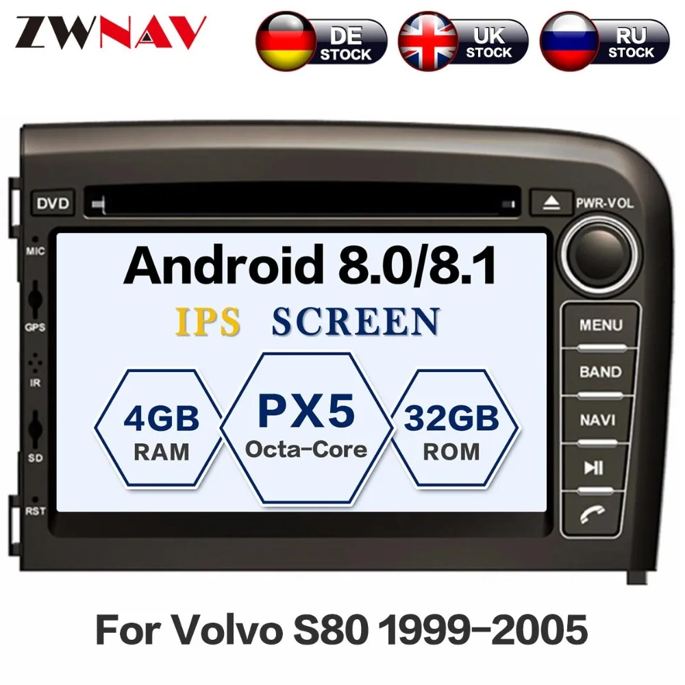 

ZWNAV 8 Core Android 8 4+32GB Car DVD Player GPS Navigation for VOLVO S80 1999-2005 Left Auto Head Unit Radio Screen Free map