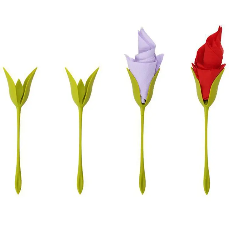 

4pcs/set Napkin Holders Green Flowers Floral Design Table Decorations For Home Romantic Restaurant Party Decor