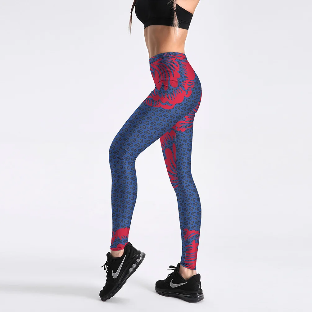 

JIGERJOGER 2018 Spring 3D digital printing blue flower Leggings women's running pants wholesale stretchy gym compression tights