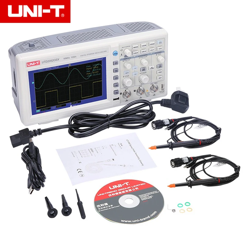 UNI T UTD2052CEX цифровые осциллографы 2CH 50 МГц 1Gsa измеритель объема 7 дюймов