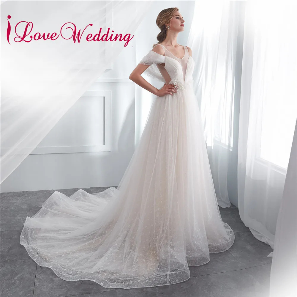 ILoveWedding пляжное свадебное платье из прозрачной ткани с открытыми плечами талии