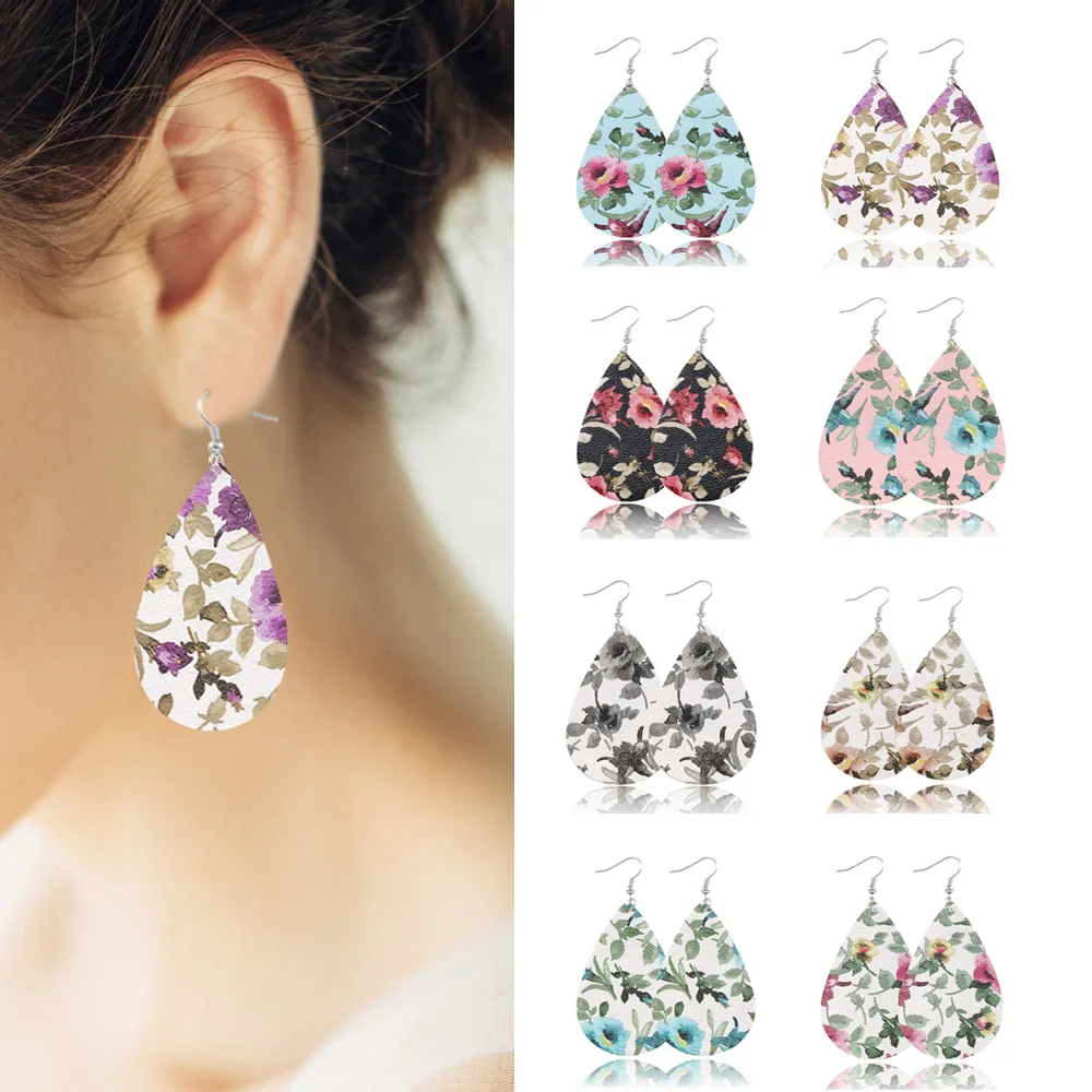 

3pcs 2019 Sweet Floral Earrings Drops For Women Round Geometric Drop Flower Print Earrings Summer Beach Ladies Fashion Jewelry