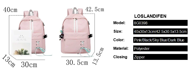 Школьный рюкзак для девочки-подростка Mochila Feminina, женские рюкзаки, нейлоновый водонепроницаемый повседневный рюкзак для ноутбука с зарядкой через USB, женский рюкзак