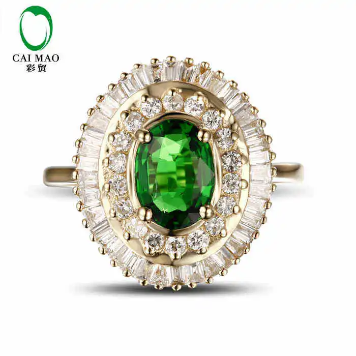 

CaiMao 14KT/585 Yellow Gold 1.23 ct Natural Tsavorite & 0.93 ct Full Cut Diamond Engagement Gemstone Ring Jewelry