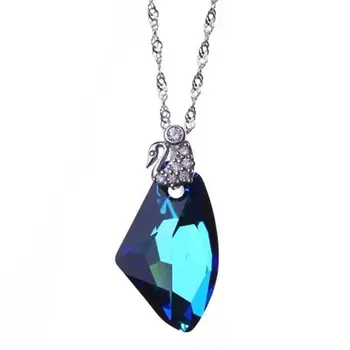 

Swan Jewelry Trendy Glass Crystal Blue Champagne Geometric Pendant Necklace Gifts For Women Lovers High Quality Silver Necklace