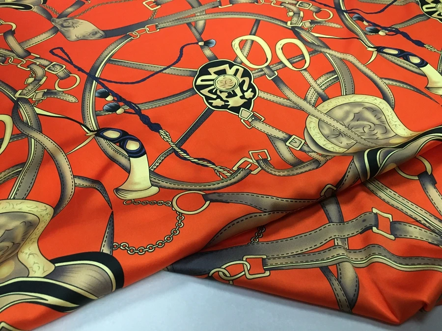 

Bazin Riche Getzner Shipping Orange Major Fashion Stripe Chain Printing Digital Spray Painting Silk Fabric 19 Mm Satin Fabrics