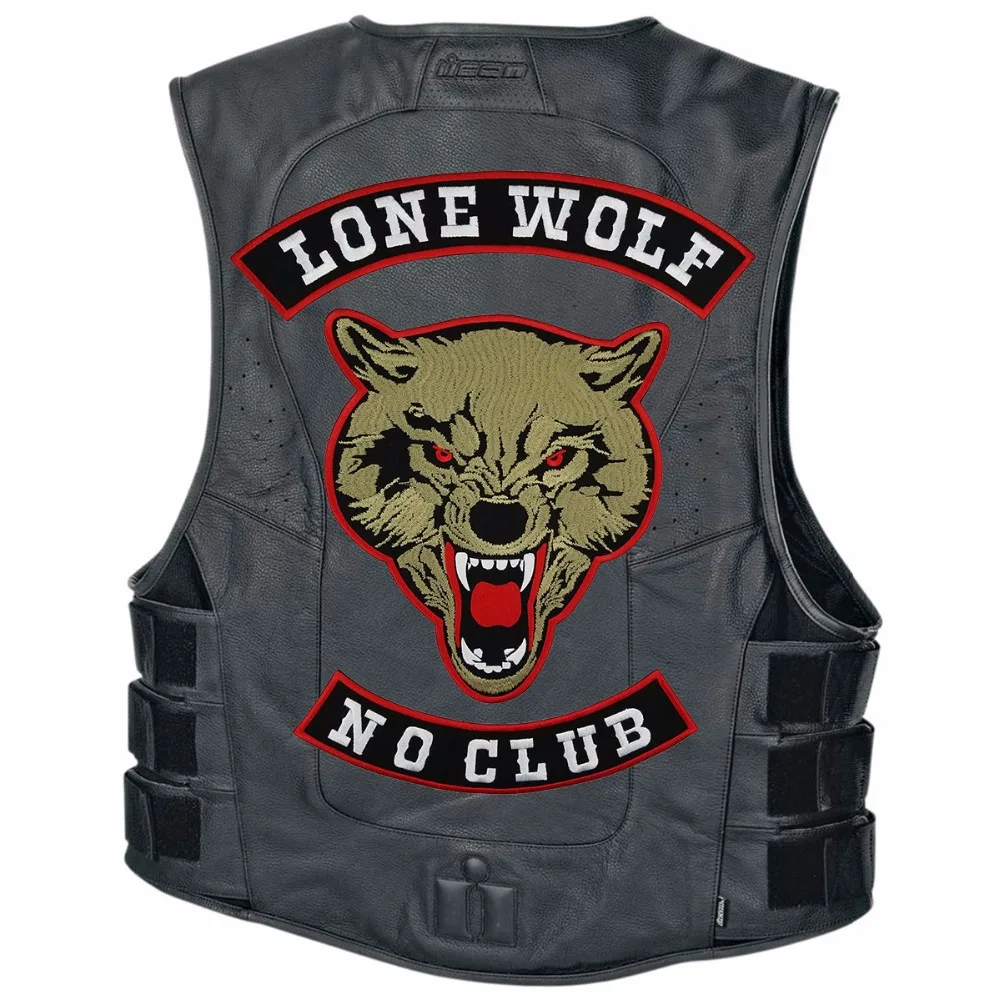 T60102 Fashion LONE WOLF LONE WOLF NO CLUB MC Motorcycle Biker Embroidered Patch Iron On Jacket Vest Rider Badge Large Size Patch Free Shipping (4)