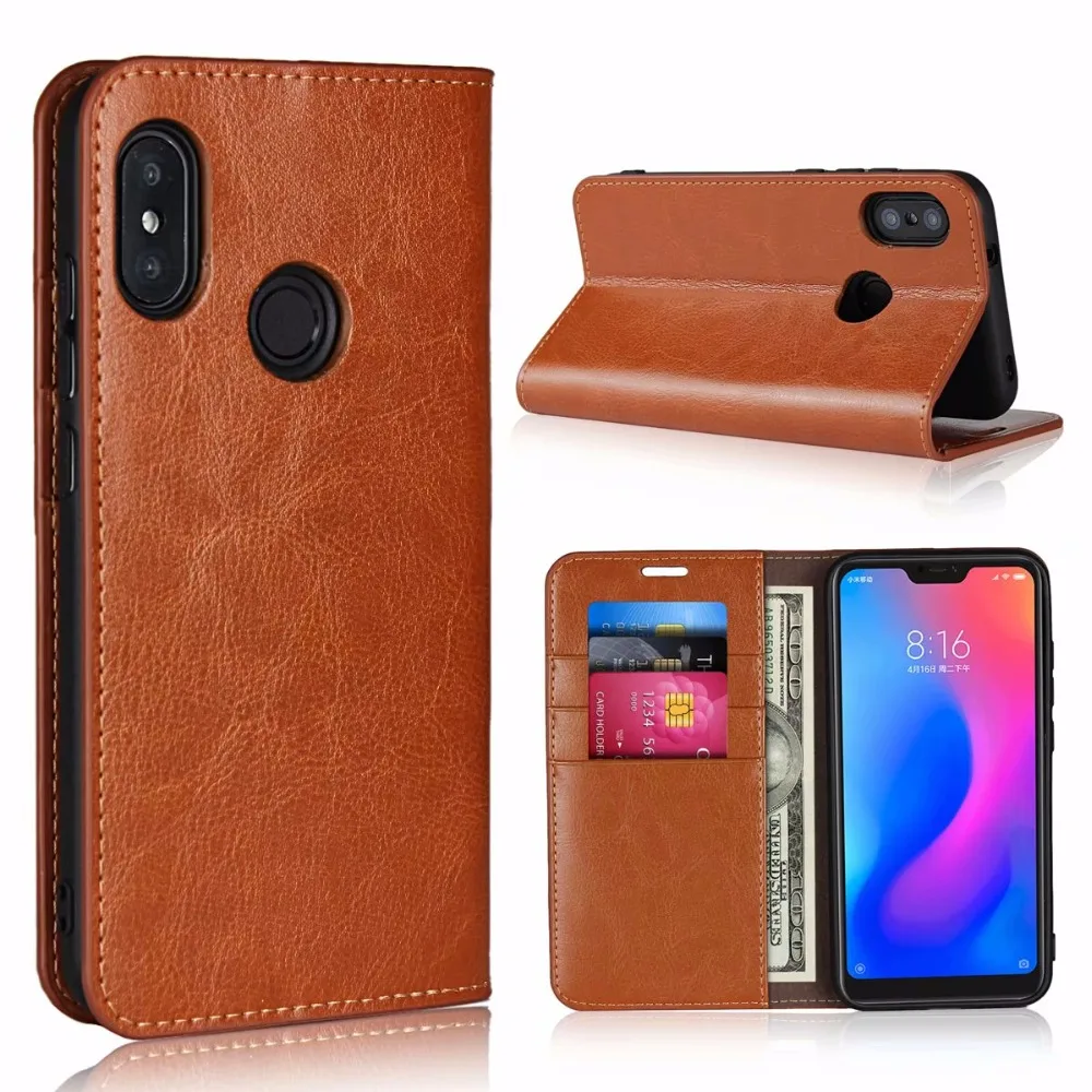 

Second Layer Genuine Cow Leather Stands Phone Case For Xiaomi Redmi Note 7,For Huawei P30 Lite,Sharp Aquos R2 compact