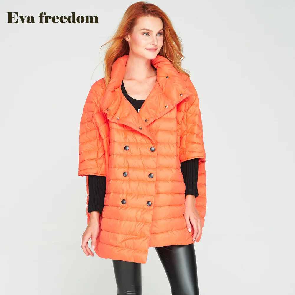 

2017 Ultra Light Down Jacket Women Cloak Coat Female Warm Loose Fit Fashion Long Bat Sleeve Duck Down Coat Jacket