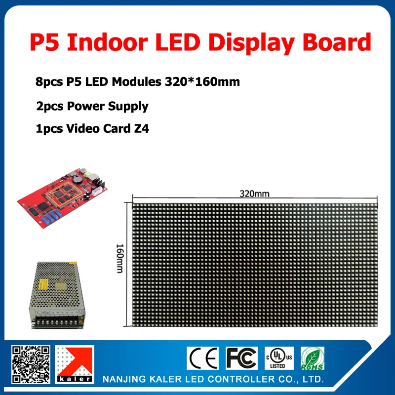 

DIY full color indoor led video display signboard 8pcs p5 led modules + 2pcs power supply+ 1pcs indoor video wall control card