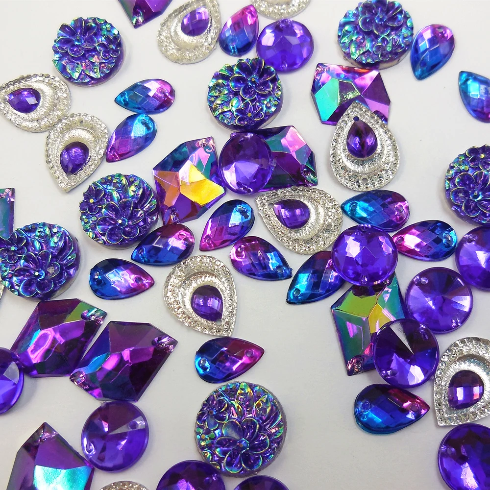 

AMAZING Mix Shape Royal Blue Purple Sew on For Wedding Rhinestones Sewing Crystal Stone Buttons DIY Crafts Costume Decorations