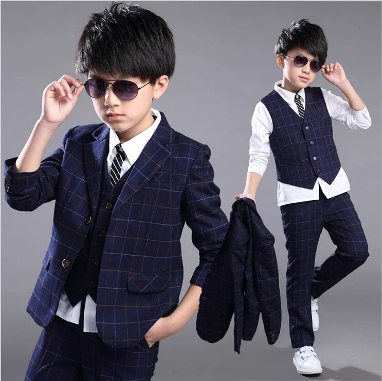 2017 New Children Formal Suits For Boys 4 14Y Autumn Plaid Clothing