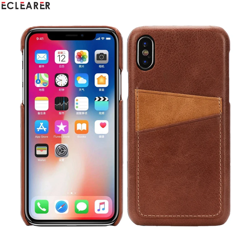 

Vintage Splice Genuine Leather Back Case For iPhone XS X Luxury Cases Card Slots Holder on Back Cover For Apple iPhone X XS Case