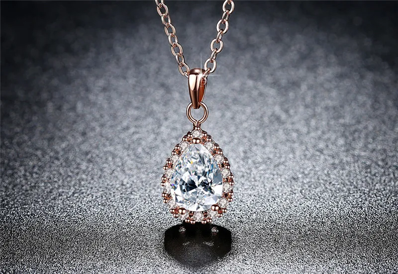 Geometric Water Droplets Fashion Dress Necklace For Woman Gift Necklace Angel Tear Pendant Clavicle Female Crystal Jewelry  N294 (10)