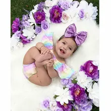 2 шт./компл. новорожденных Радужная юбка-пачка для маленьких девочек Костюмы комплект в полоску с оборками футболки+ бирюзовые шорты летней детской одежды, костюмы для малышей