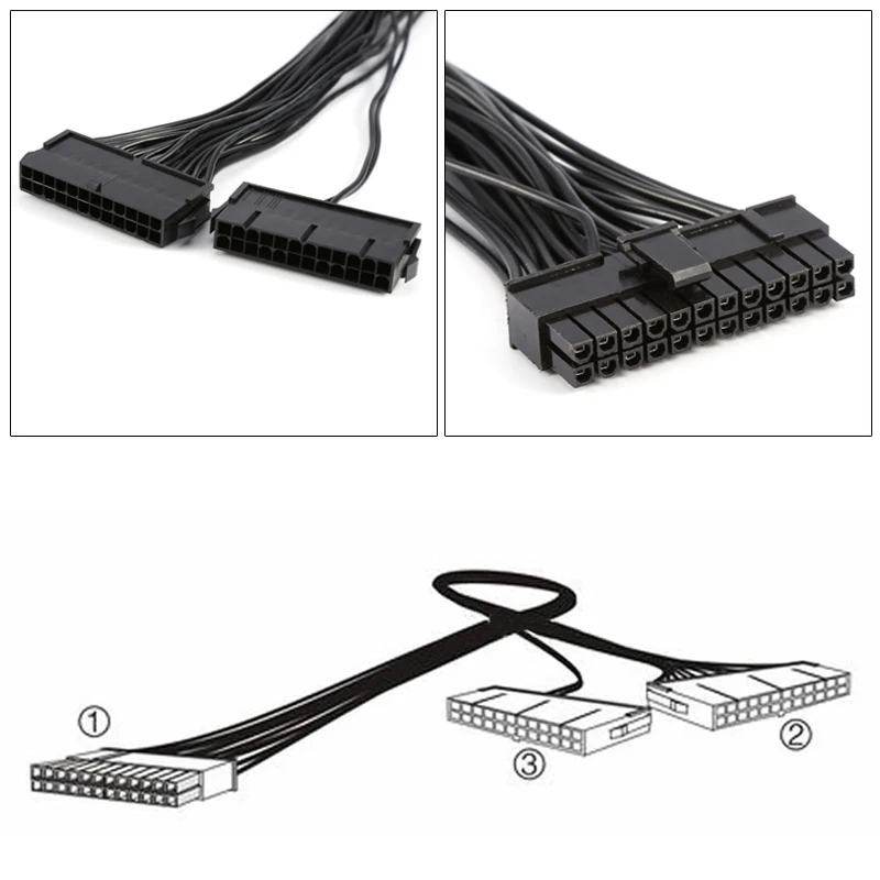 Overfy двойной блок питания ATX 24 pin адаптер удлинитель для добычи 24Pin 20 + 4pin PSU EM88