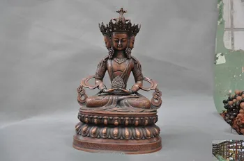 

wedding decoration Tibetan bronze Buddhism 4 Head Longevity Amitayus kwan-yin GuanYin Buddha Statue