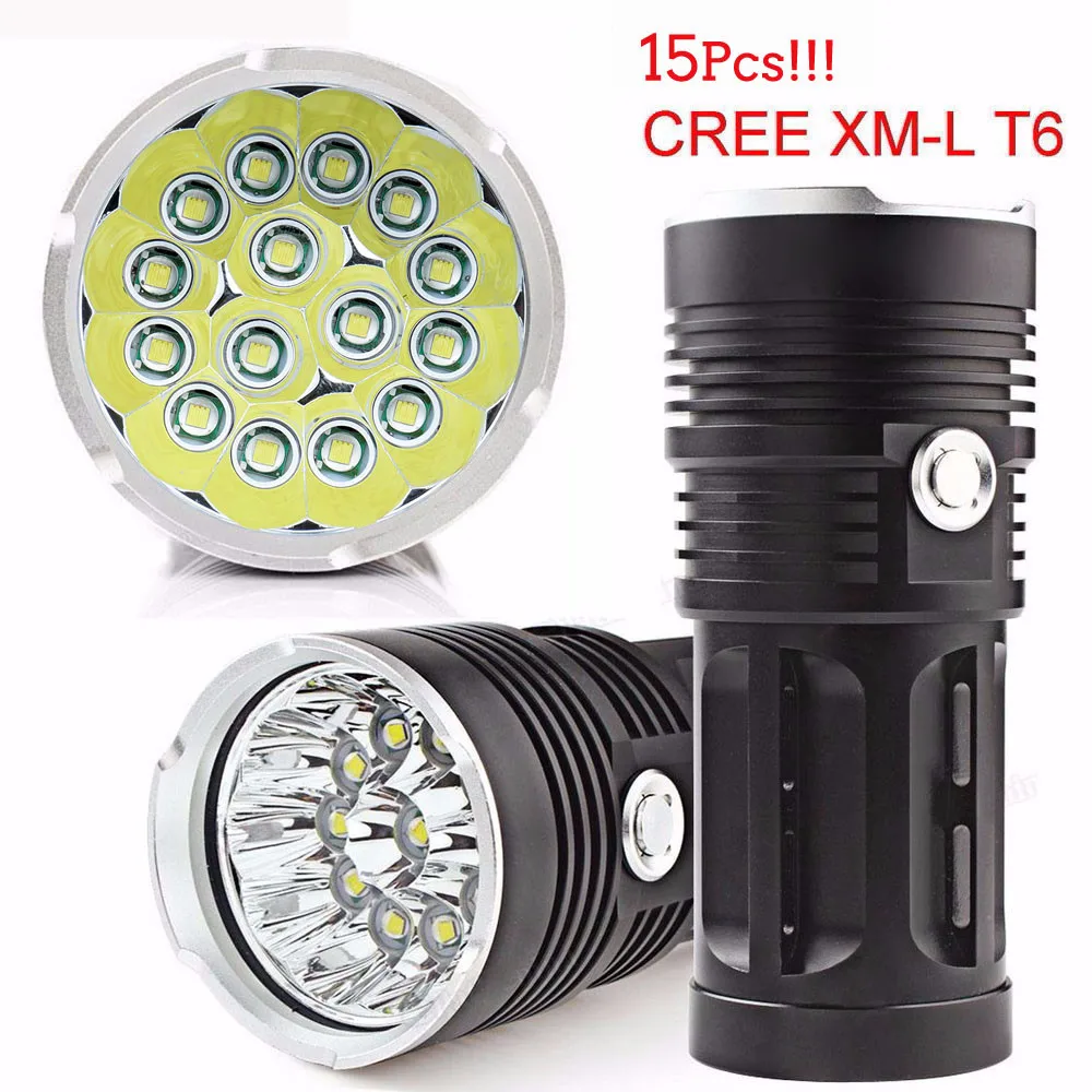 Горячая Распродажа супер яркий 38000LM 15x CREE XM-L T6 светодиодный факел 4x18650 охотничий свет лампы 3 режима одноцветное авиационного алюминия 15 - Цвет: 15 LED