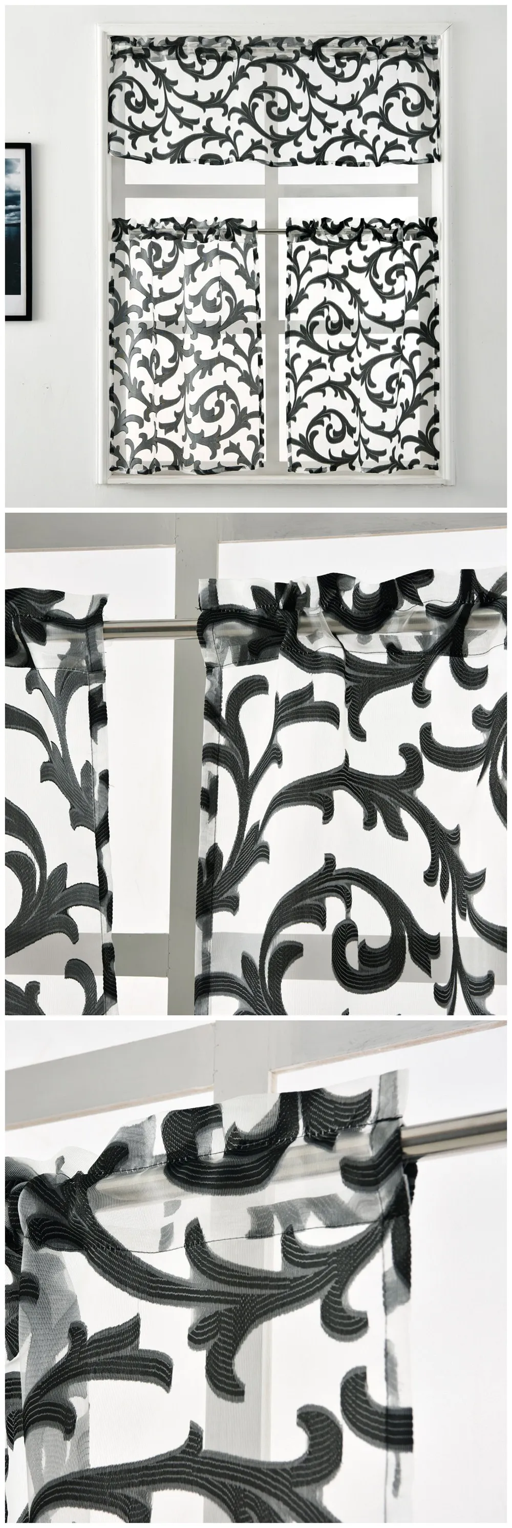 TL NAPEARL Short Valance Drops Roman Curtains Black Tulle Fabric Rustic Decor For Window All Match Pastoral Design Stripes Jacquard
