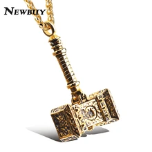 NEWBUY Brand Male Stainless Steel Punk Jewelry Cool Hammer Thor Pendant Statement Necklace Rock Hip Hop Jewelry