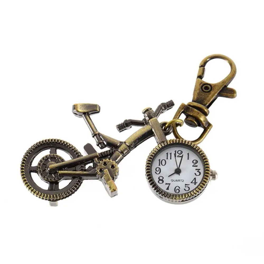 

1 pcs Novelty Design Mechanical Clocks Bronze Color Mini Bicycle Shaped Quartz Clock Keychain Pocket Watch