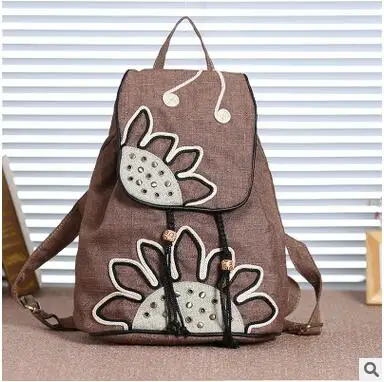 

Fashion String Appliques National Shopping Backpacks!Nice Floral Embossing Bohemian Women Cover Backrack Hot Rivet Hasp Backruck