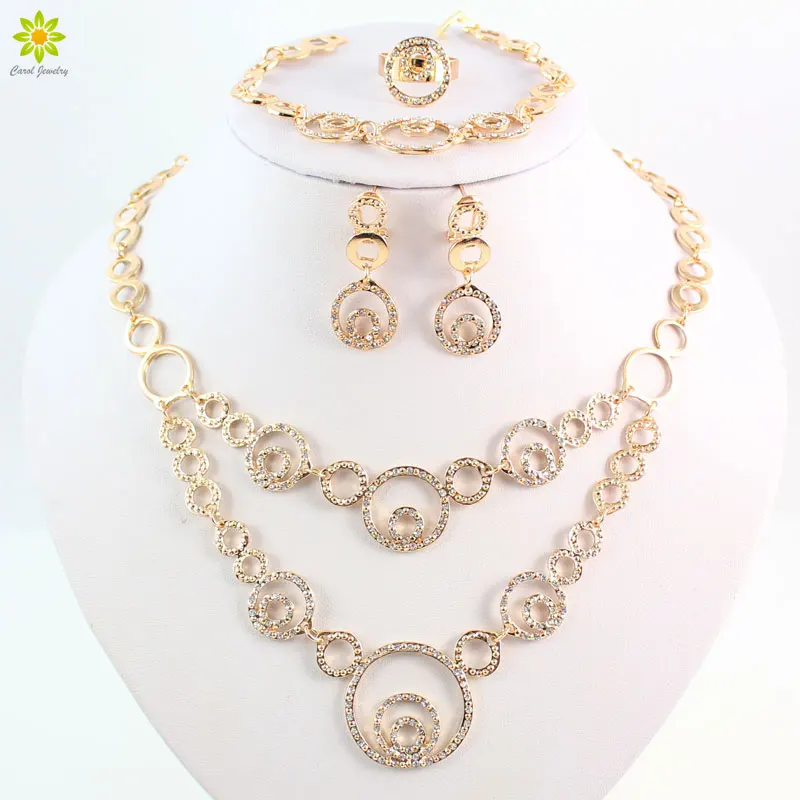 

New Gold Color African Beads Round Design Wedding Party Jewelry Sets For Women Trendy Necklace Nigerian Jewelry Set