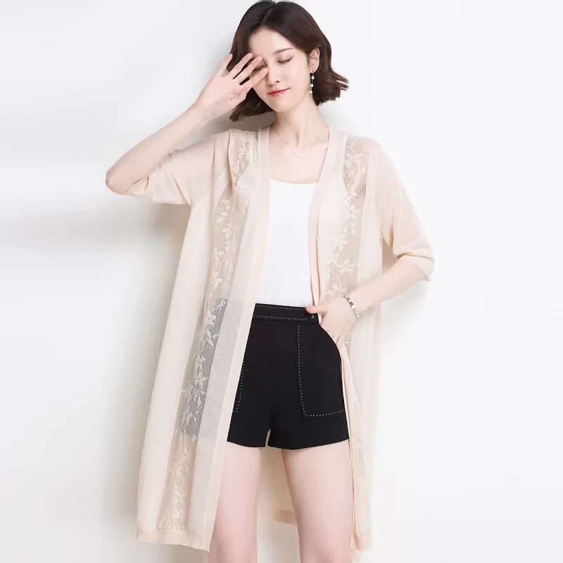 Spring Summer Cardigans Thin Cotton Women Sweaters Mujer Hollow Out Long Cardigan Knitted