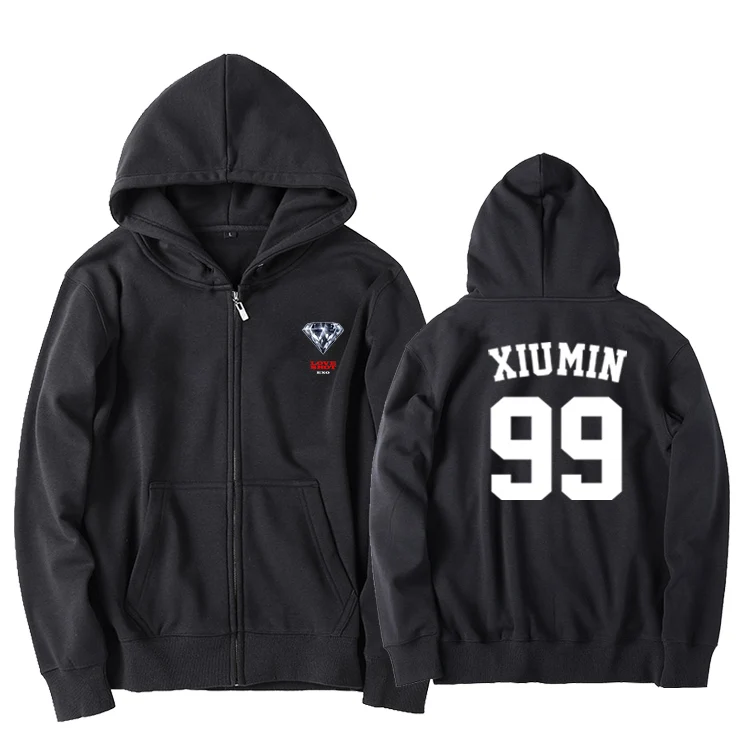 

New arrival kpop exo new album love shot member name printing zipper hoodie jacket unisex fleece/thin black zipper sweatshirt