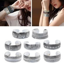 Винтажный Цыганский этнический резной широкий манжет браслеты Тибетский сливери ювелирные изделия
