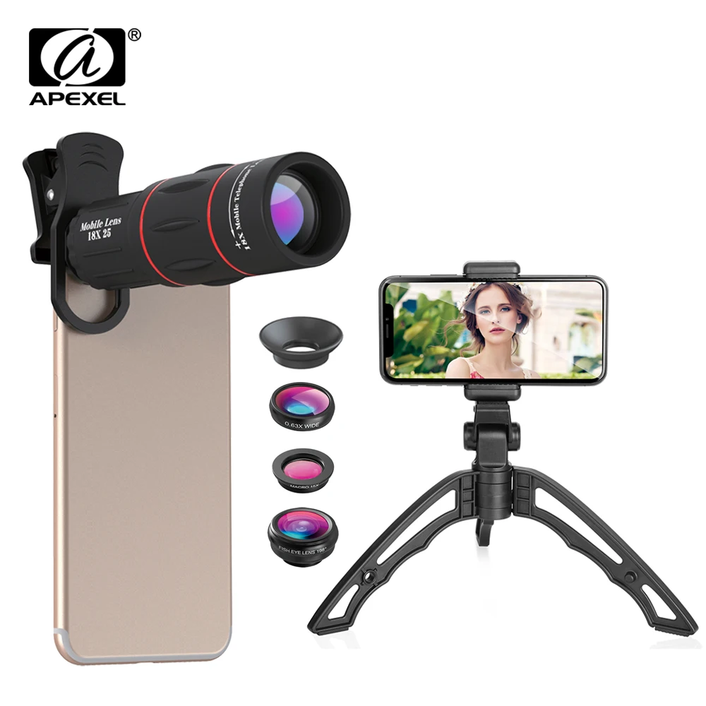 APEXEL 5 in 1 phone camera lens kit 18X Telescope Monocular lens