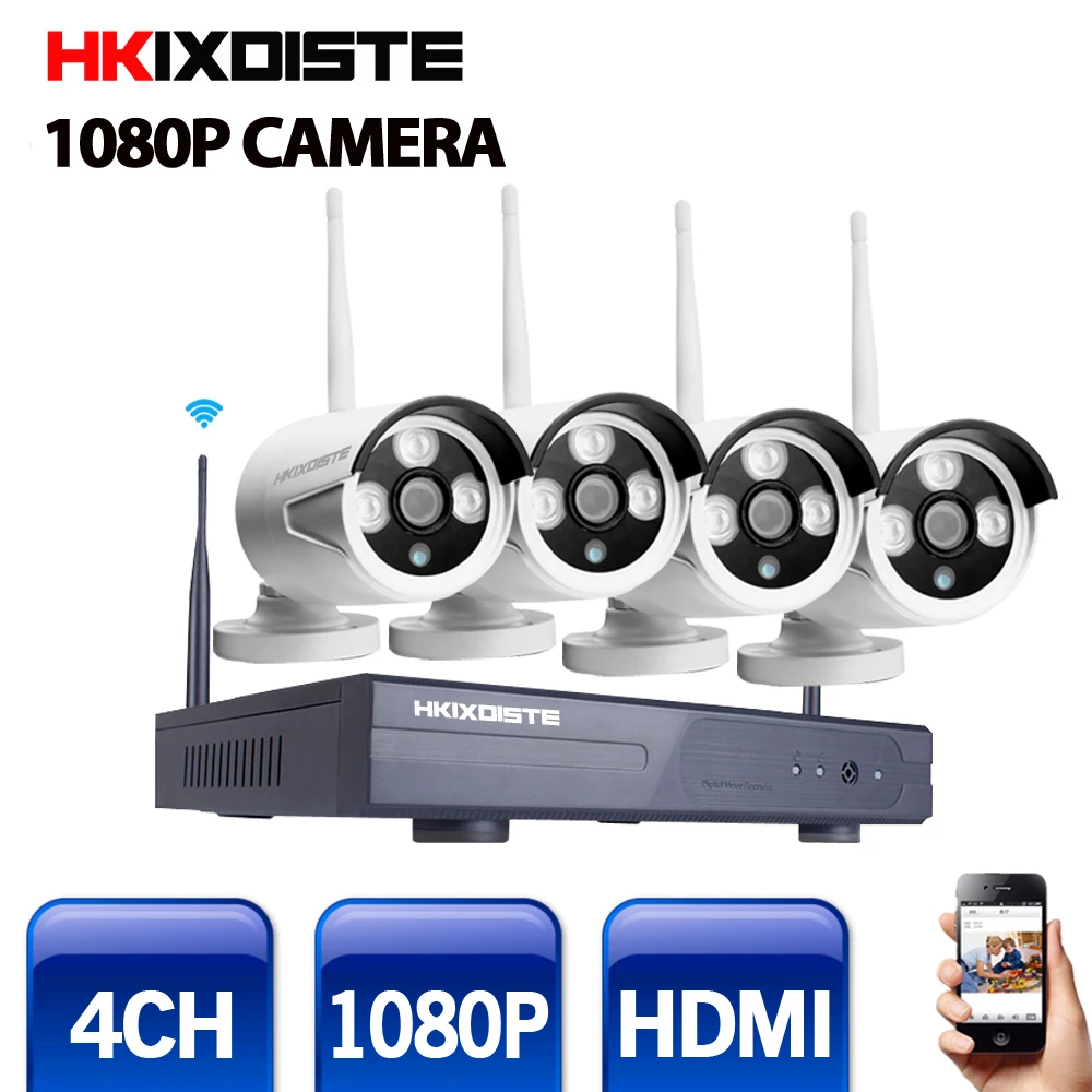 

4CH Wireless NVR Play& Plug 1080P HD System Outdoor 2.0mp IP WIFI Camera IR Night Vision Surveillance CCTV System white camera