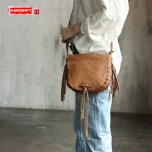 Оригинальная женская сумка ручной работы в стиле ретро с кисточками, сумка на плечо из натуральной кожи, сумка в национальном стиле, женские сумки-мессенгерты