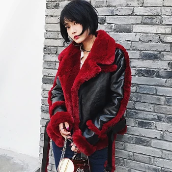 

2018 Time-limited Rushed Full Coat Faux Vest Winter Woman Coat Self-cultivation Motorcycle Imitation Hit Color Stitching Female