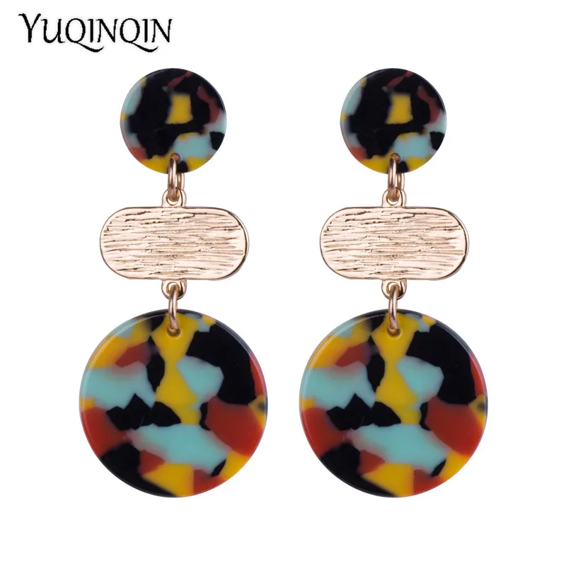 

Classic Dangle Fashion Acetate Resin Earrings for Women Long Round Geometric Acetic Acid Dangling Acrylic Earring Metal Jewelry