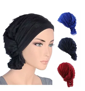 

New fashion Women wrinkle Ruffle Chemo Hat Beanie Scarf Turban Headwear for Cancer