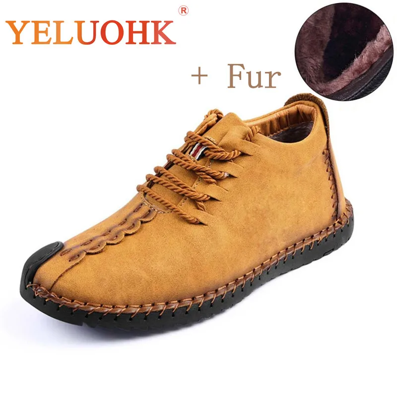 

38-48 Handmade Men Boots Fur Warm 2018 Winter Shoes Men Plus Size Plush Winter Boots Men Comfortable Work Safety Shoes