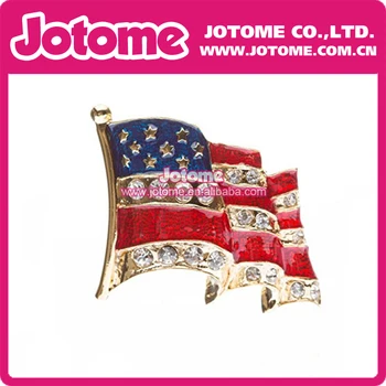 

Women Patriotic American Flag Crystal Rhinestone Brooch Pin Gold