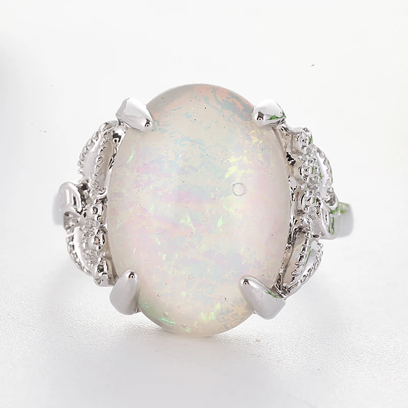Большое кольцо с огненным опалом, овальное обручальное кольцо, кольца серебряного цвета для женщин, свадебные ювелирные изделия Anillos Mujer F5J369