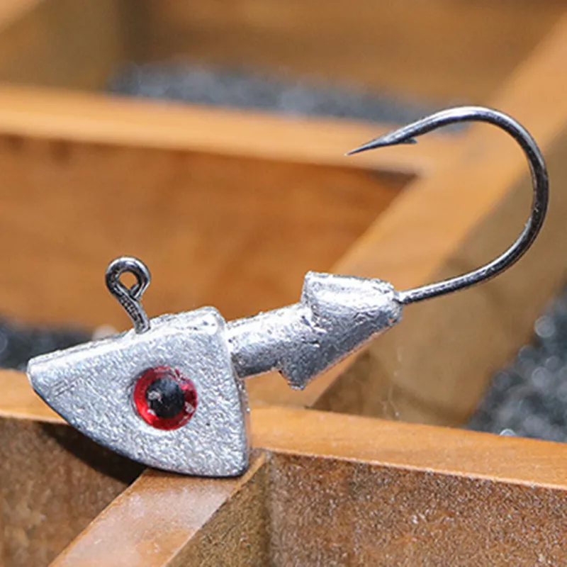 3D Eyes Fish Shaped Worm Lure Hooks Carbon Steel Jig Head Fishhook