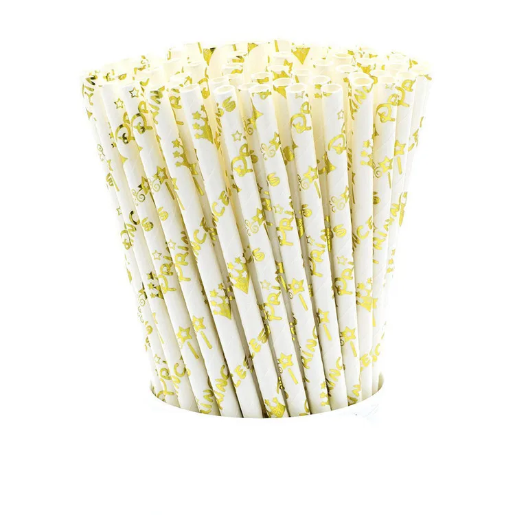 25PcsSet Unicorn Gold Foil Paper Straws for Wedding Party Decorations Birthday Holiday Supplies Drinking Straws Disposable SD22 (7)