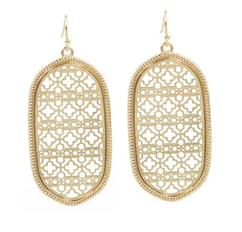 

Symmetric Big Long Oval Quatrefoil Grid Filigree Shape Dangle Earrings Women Classic Water Drop Earrings