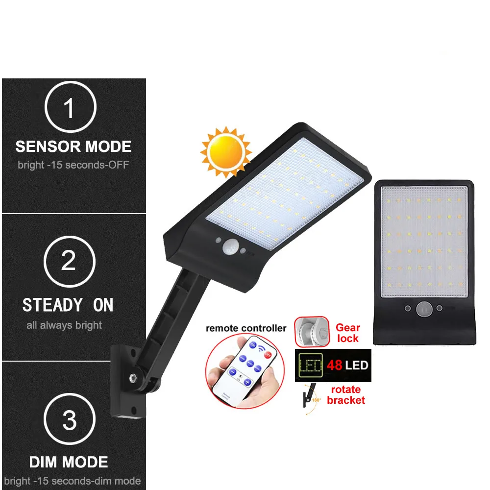 

remote control 48/60 led Solar Light Adjustable Lightg Angle 800lm Waterproof Lamp Spotlight With Three Modes For Outdoor Gardn