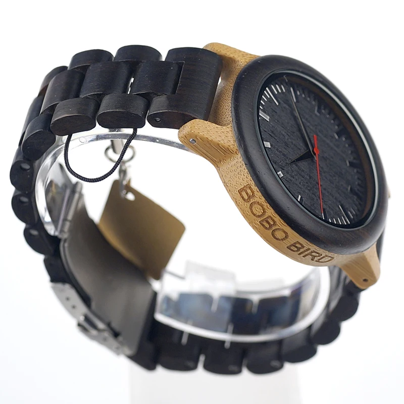 BOBO BIRD M18 Ebony Wood And Bamboo Watch Analog Men Wristwatch With Japan Movement Customized For Gift