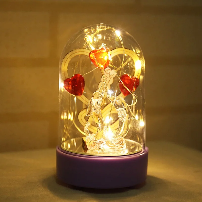 Светодиодный светильник в виде Розы и зверя на батарейках, красный цветок, настольная лампа, романтический подарок на день Святого Валентина, День рождения, украшение