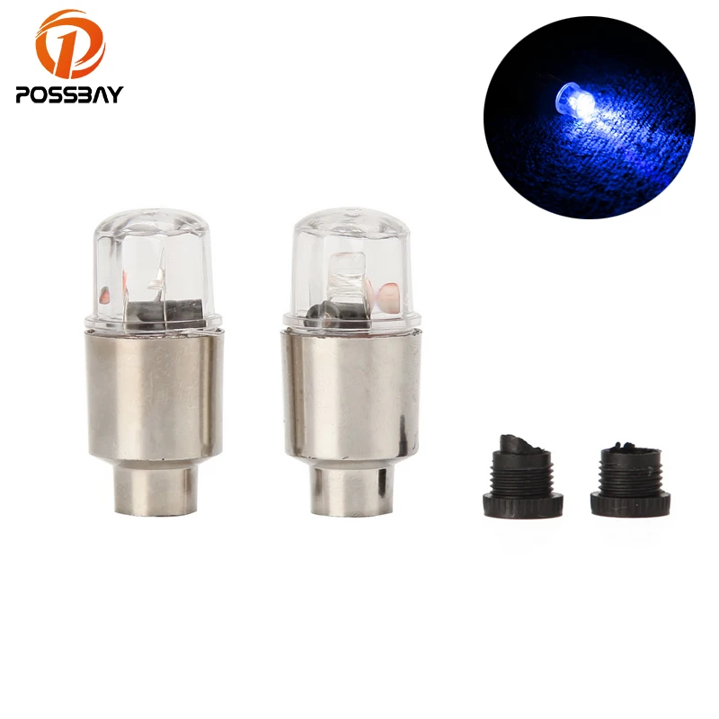 

POSSBAY 4Pcs Flashing Car Tire Valve Caps LED Stem Valve Caps Blue Motorcycle Wheel Accessories Dust Proof Cover LED Car Tire