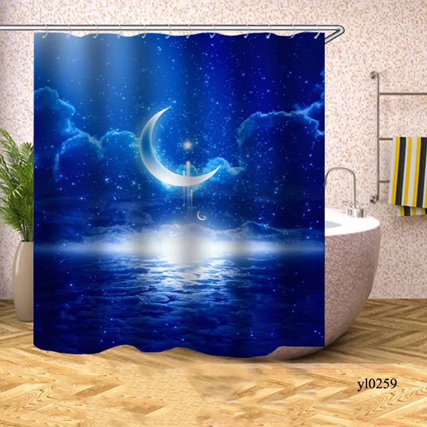 

Beautiful moon Shower Curtain Starry sky Waterproof Bath Curtains for Bathroom Bathtub Large Wide Bathing Cover Rideau De Bain