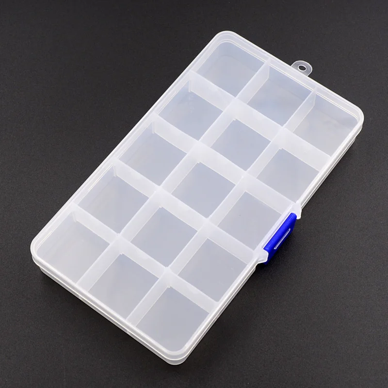 

15 Grids Adjustable Transparent Plastic Storage Box for Small Component Jewelry Tool Box Bead Pills Organizer Nail Art Tip Case