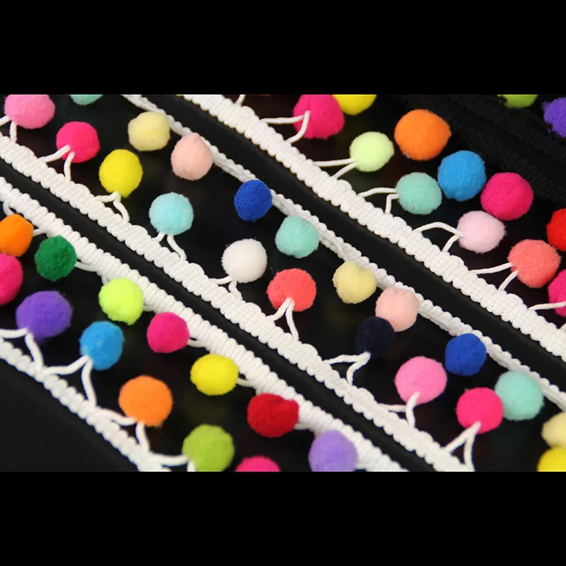 

7 Style 1.5-2cm High-quality Elastic Pompon Ball DIY Trims Ribbon Sewing Accessory Curtain Lace decoration 20 yard/lot