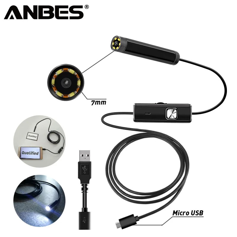 

ANBES Endoscope Camera 2 in 1 USB Micro 7 MM 1M Endoscope Waterproof 6 LED Borescope Inspection Camera For Android PC Computer